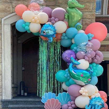 Mermaid Balloon Garland Kit, 125pcs Under The Sea Balloons Mermaid Tail Arch Party Supplies with Seahorse Octopus Ocean Animals Balloons for Birthday Party Baby Shower Decorations