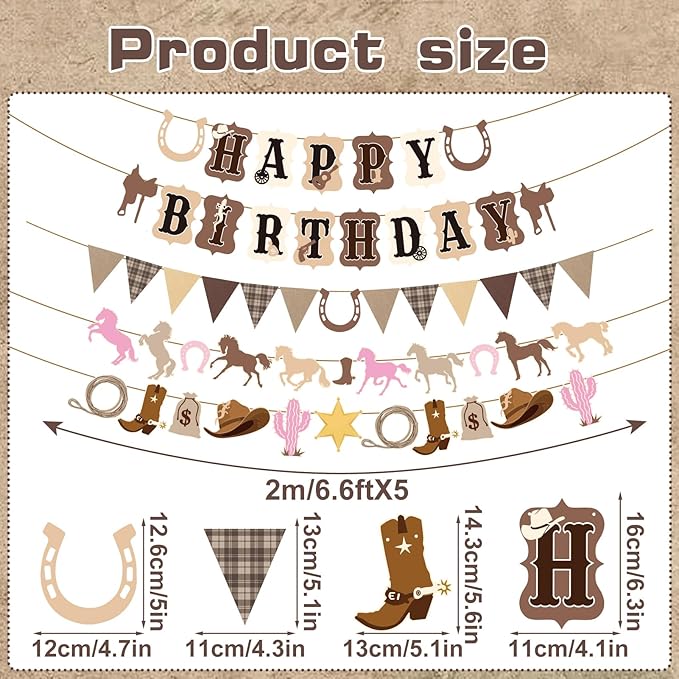 Horse Birthday Decorations,Pre-strung Horse Party Banners for Girls,Cowgirl Happy Birthday Decorations Western Horse Supplies Women