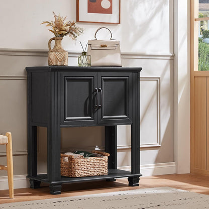 Farmhouse Coffee Bar Station with 2-Door Cabinet, Small Kitchen Cabinet with Open Lower Shelf, Entryway Table with Storage for Dining Room, Kitchen