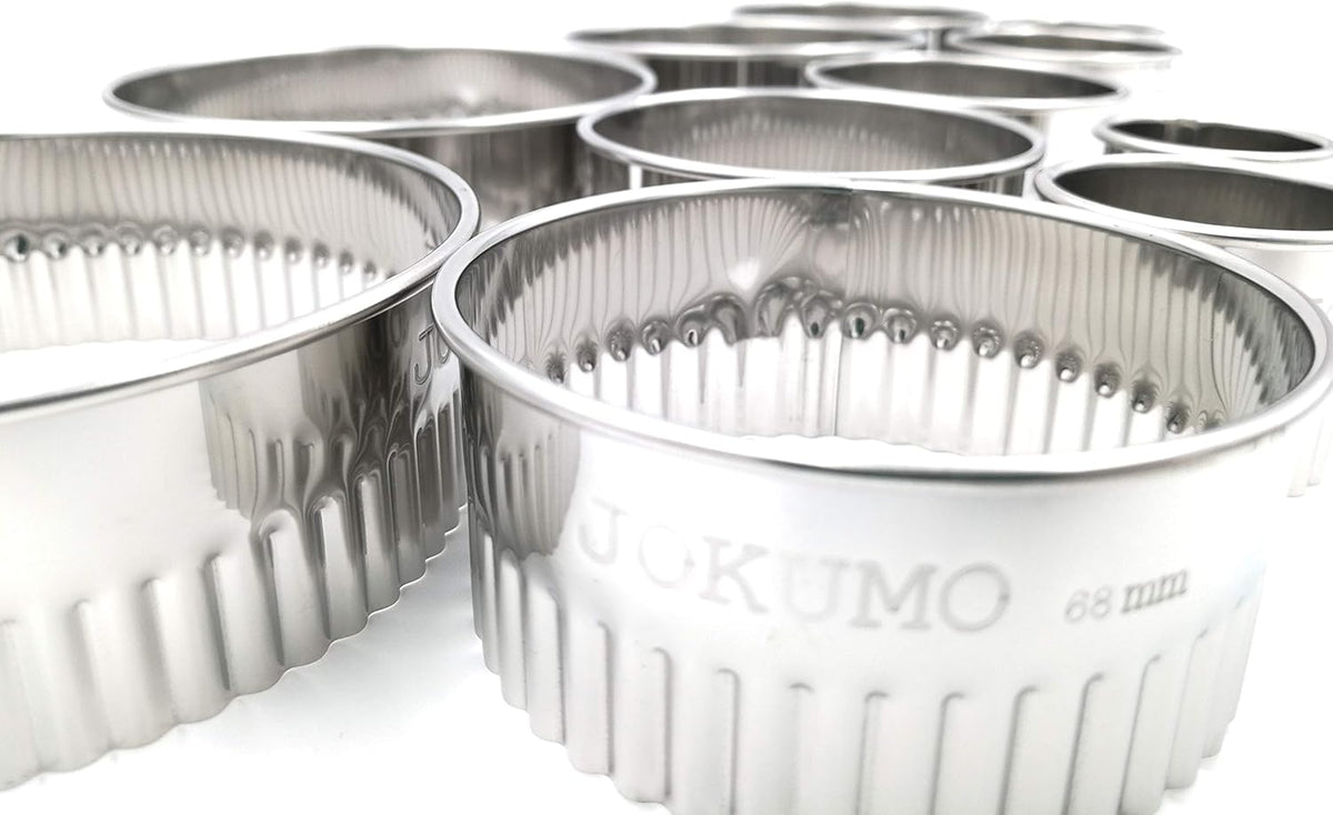 11 Piece Graduated Sizes Fluted Edge Round Pastry/Cookie Cutter Set Heavy Duty 18/8 304 Stainless Steel