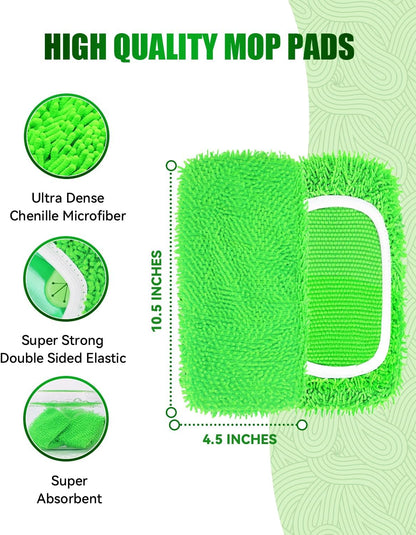 Reusable Microfiber Mop Pads Compatible with Swiffer Sweep & Mop Deluxe and Swiffer Sweeper, Dry Sweeping Cloths & Wet Mopping Cloths, Washable Wet Pads Refill for Hardwood Floor Cleaning, 2 Pack