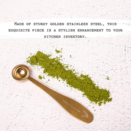 Golden Stainless Steel 1 gram Matcha Measuring Spoon (1/2 teaspoon). Scoop your Matcha with Precision for Perfect Servings while upgrading your
