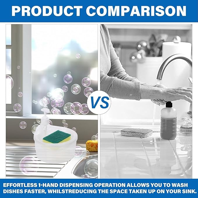Leafly 2 in 1 Soap Dispenser for Bathroom Accessories Dishwasher Liquid Holder Liquid Dispenser Pump 400 ML with Sponge Holder Kitchen Sink Accessories Items (Multi-Color) (White) (DISHWASH_D)