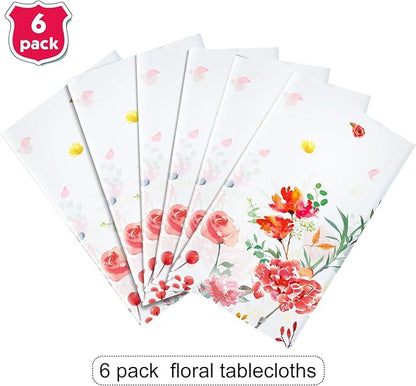 Breling 6 Pieces Wildflower Tablecloths Watercolor Floral Table Cover Wild Flower Plastic Tablecloth for Holiday Birthday Tea Party Weeding Baby Shower Decor, 54 x 108 Inch (Bright Style)