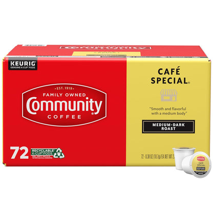 Community Coffee Café Special 72 Count Coffee Pods, Medium-Dark Roast, Compatible with Keurig 2.0 K-Cup Brewers, 72 Count