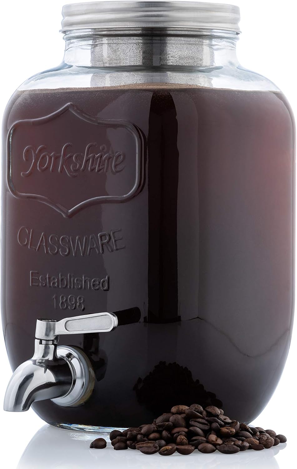 Original Grind Coffee Co.,1 Gallon Cold Brew Coffee Maker,Easy Pour Stainless Steel Spigot Tap,Extra Thick Glass Pitcher Brewing System Iced Coffee Maker,Refrigerator Safe Storage