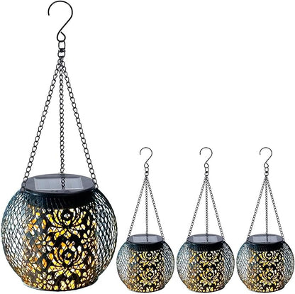 Solar Lanterns Outdoor Waterproof, 4 Pack Hanging Solar Lights Outside Garden Decor, Gifts for Women Mom Grandma Metal Decorative Lantern for Patio Yard Porch Balcony Backyard Lawn