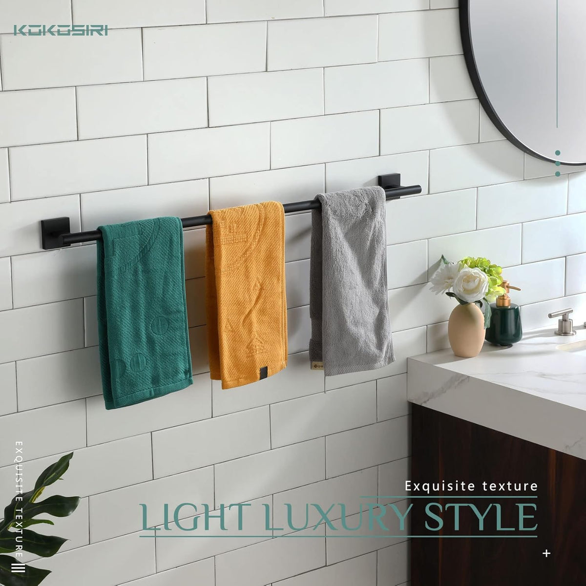 KOKOSIRI 36'' Towel Rails Bathroom Towel Bars Matte Black 36 Inch Bath Towel Holder for Washroom Kitchen Wall Stainless Steel B4005BK-L36