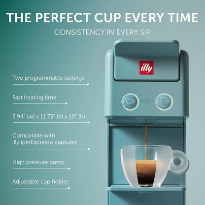 Illy Y3.3 Espresso Machine, Single Serve Coffee Machine for IperEspresso Capsules, Single Cup Espresso Maker (Amalfi Blue)