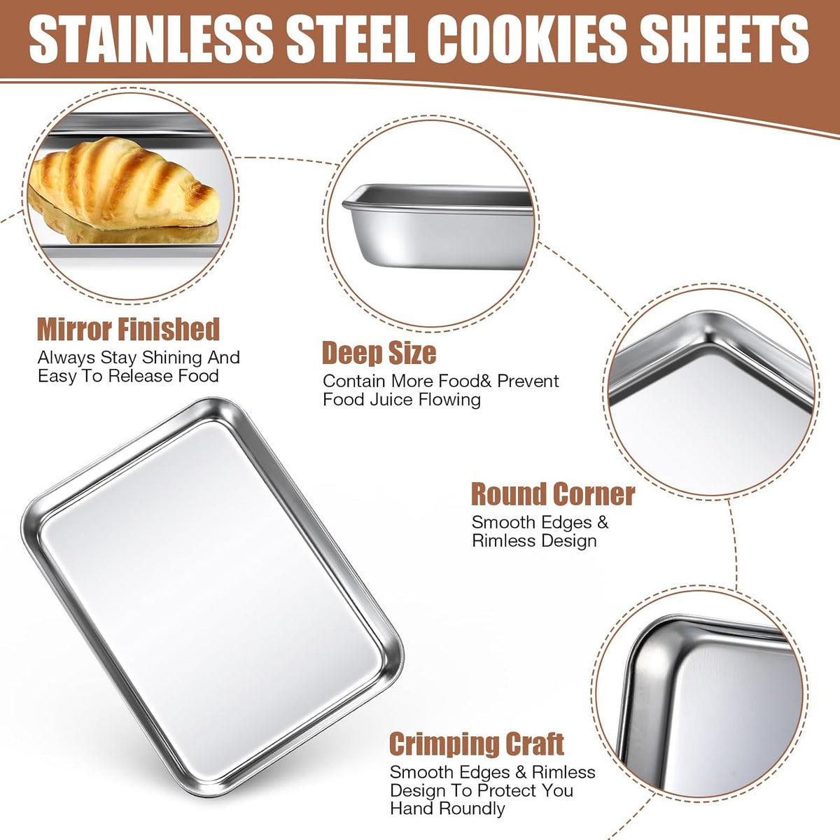 18 Pcs Baking Sheet Pan Set 9 x 6.7 x 1 Inches Cookie Sheet Small Toaster Oven Stainless Steel Tray Barbecue Grill Rectangle Trays, Non-stick