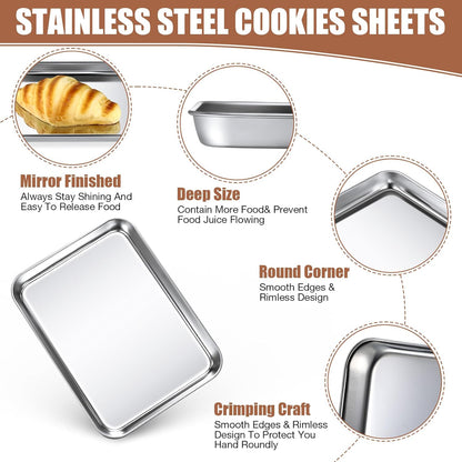 18 Pcs Baking Sheet Pan Set 9 x 6.7 x 1 Inches Cookie Sheet Small Toaster Oven Stainless Steel Tray Barbecue Grill Rectangle Trays, Non-stick