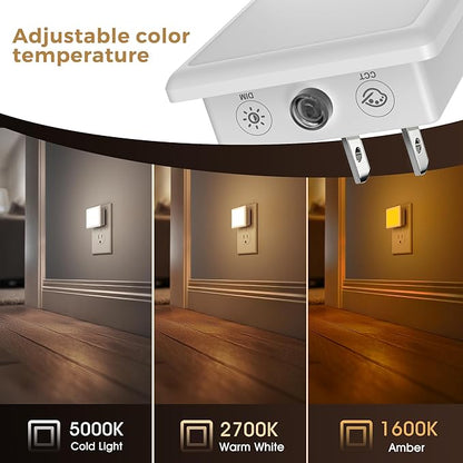 L LOHAS LED 3CCT Night Lights Plug into Wall 2-Pack, 0.3W Plug in Night Light, Dusk to Dawn, Bright Nightlight Auto-On/Off, for Adults Kids Room Bedroom Bathroom Hallway Kitchen