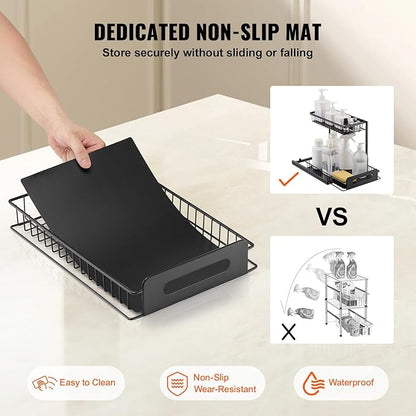 VEVOR Pull Out Cabinet Organizer, 2 Tier Under Sink Organizer and Storage(10.7"W x 14.2"D ), Slide Out Drawer Cabinet Organizer, Wire Basket Sliding Shelf for Kitchen Bathroom Cabinet, Black (2 Pack)