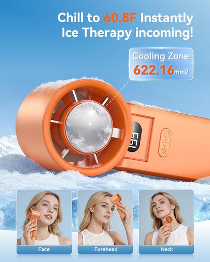 Portable Handheld Turbo Fan with Ice Cooler, 199 Speed Personal Fan,5500mAh Rechargeable,20H Cooling Time,20000 RPM Powerful Silent Motor, Summer Essential for Travel/Outdoor/Office, Orange