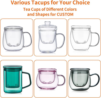 OEM Custom Personalized Gifts Glass Tea Cup with Infuser and Lid,Customized Large Borosilicate Teacup