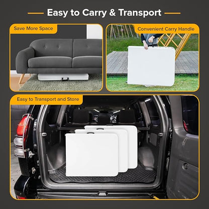 Dopinmin Folding Table 6FT Portable Heavy Duty Plastic Camping Table Foldable Tables Plastic Dining Tables Indoor Outdoor for Camping, Picnic and Party, White