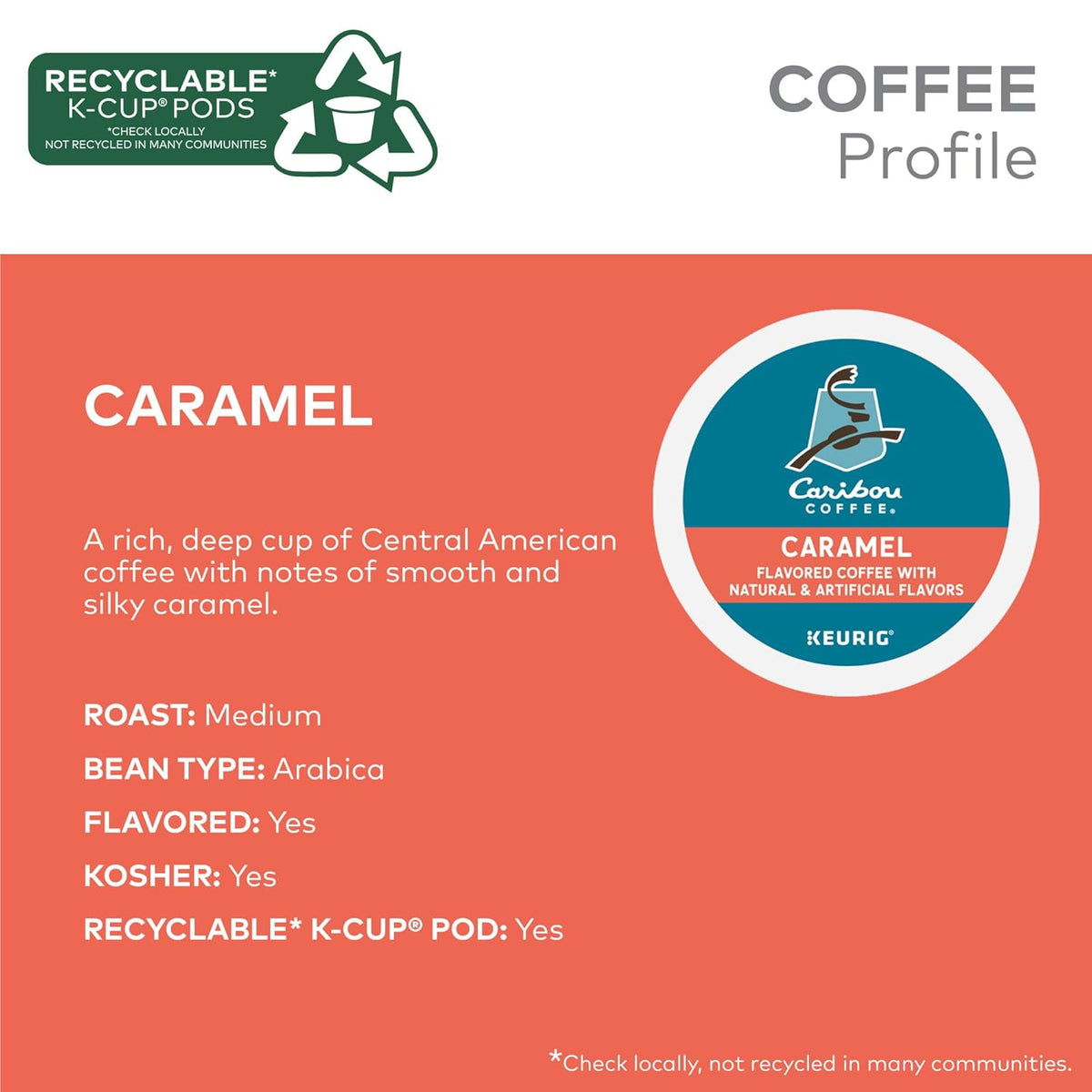 Caribou Coffee Caramel Flavored Coffee, Single Serve Keurig K-Cup Pods, Medium Roast Coffee, 96-Count Box (Pack of 4)