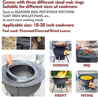 Multifunction Wood Burning Stove with Grill Rack,Large Portable Charcoal Grill,Camping Rocket Stove for Outdoor/Backyard Cooking,Chinese Wood Stove,Off Grid Living Supplies