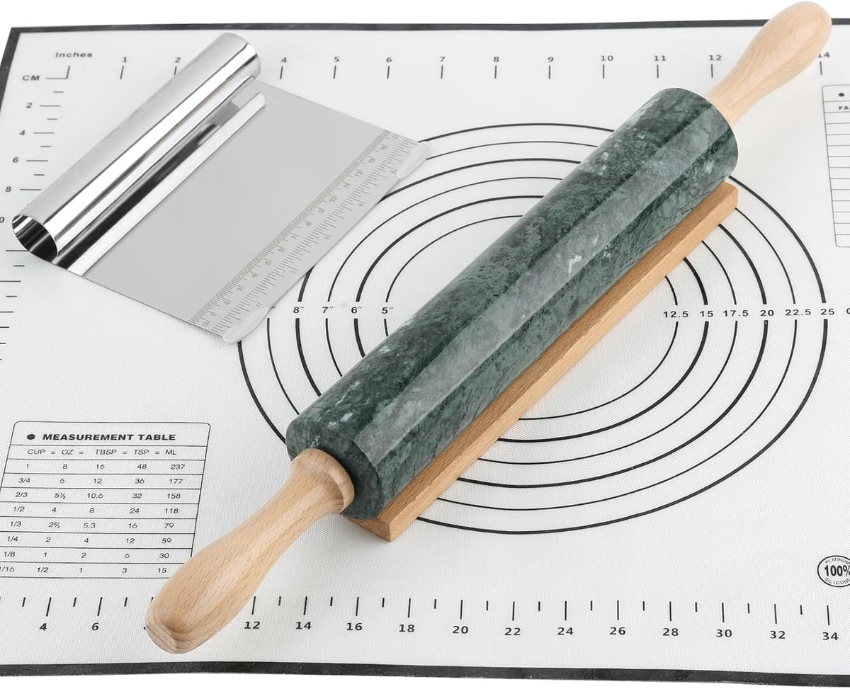 Koville Indian Natural Marble Rolling Pin, Non-Stick Polished Dough Roller, Pasta, Dumpling, Fondant, Pie Crust, Bread, Pizza Dough