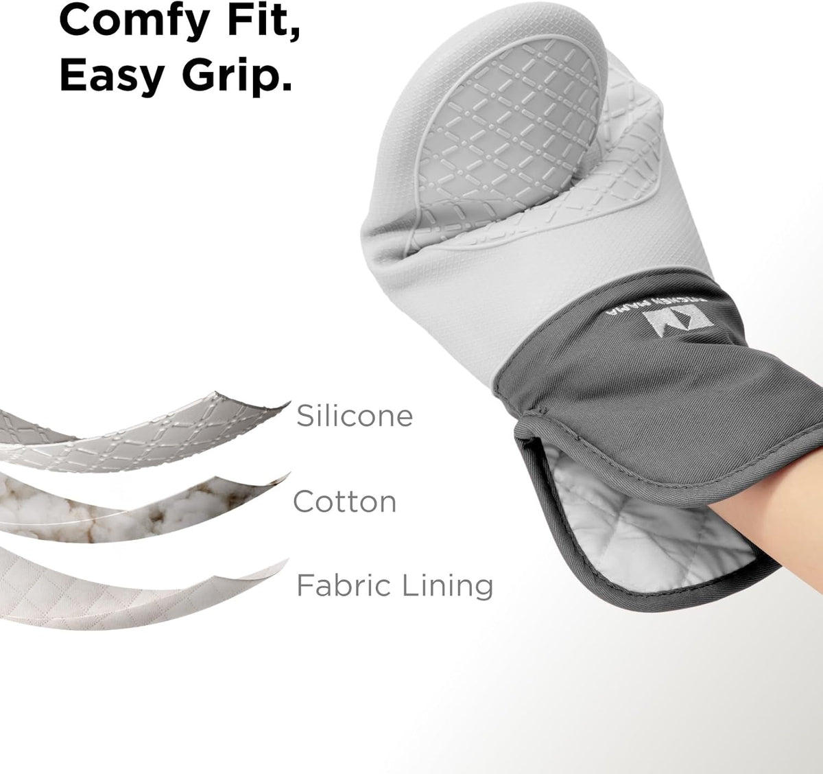 Kitchen Mama UltraShield Silicone Oven Mitts Heat Resistant – Non-Slip, Stain-Resistant, Silicone Cooking Mitts & Pot Holders for Baking, Grilling