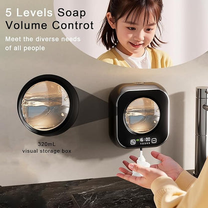 Automatic Soap Dispenser Touchless, 5 Visual Levels Foam Soap Dispenser,11.3 oz Liquid Storage Tank,80 Days of Battery Life,Digital Display,Soap Dispenser for Kitchen Sink (Black)