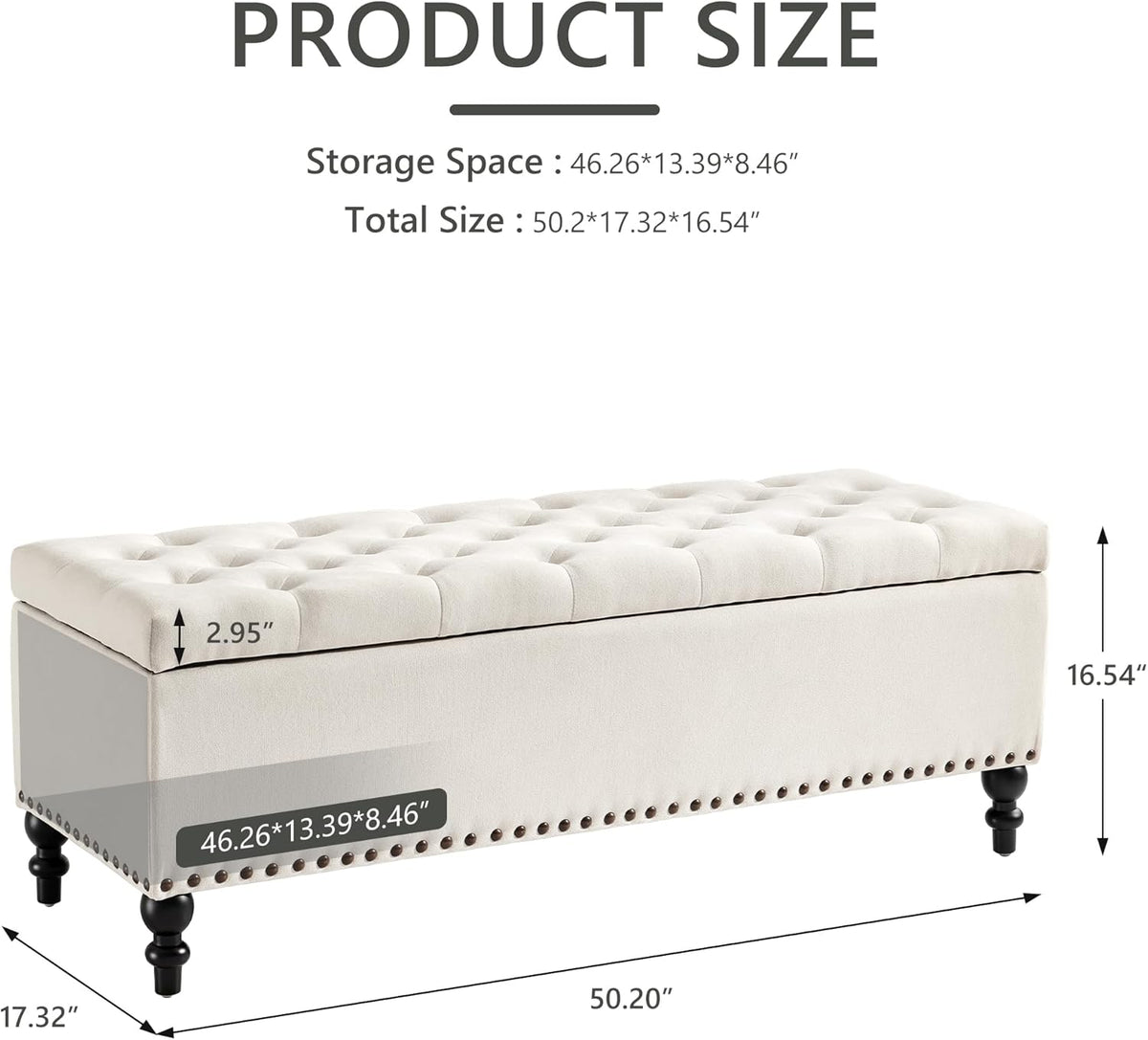 Storage Ottoman 50.2 Inches Upholstered Fabric Storage Ottoman Bench，Button Tufted Ottoman with Storage for Living Room，Bedroom End of Bed Bench Withstands 304lbs