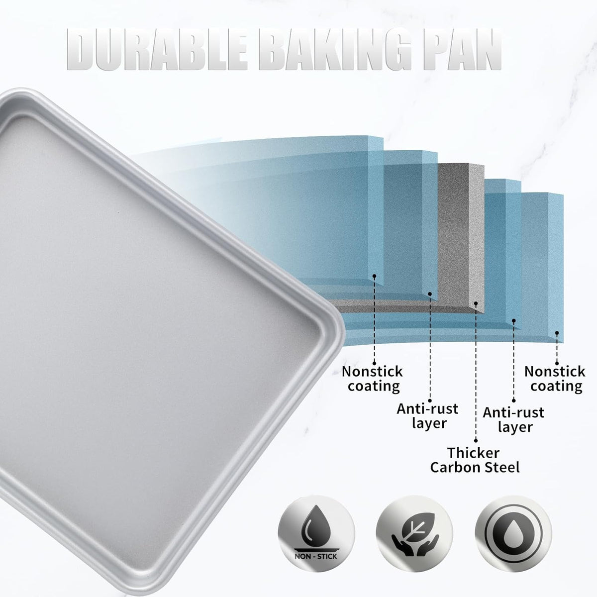 3-Piece Nonstick Baking Pans Set of 3 - Nonstick Rectangle Sheet Cake Pans, 13/11/9 Inch Metal Oven Tray for Cooking Jellyroll, Stackable Bakeware Set