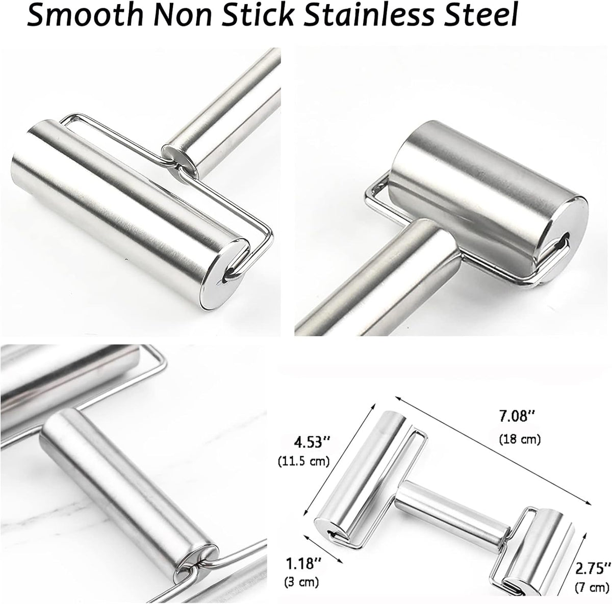 Pastry Pizza Roller, Smooth Non Stick Stainless Steel Rolling Pin Time-Saver Pizza Dough Roller for Home Kitchen Baking Cooking, H Shape Rolling Pins