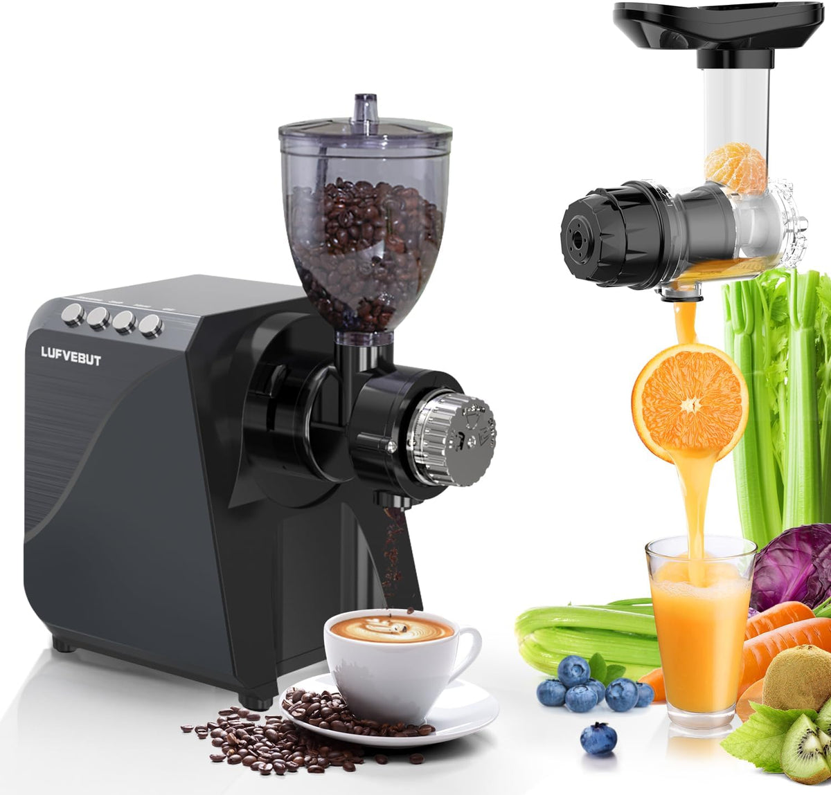Masticating Fruit Vegetable Juicer Machine, 2-In-1 Electric Juicer Grinder 18 Adjustable Settings for Coffee Bean Nut, 250W Quiet Juicing Machine Cold Press Extractor BPA Free Easy To Clean & Assemble