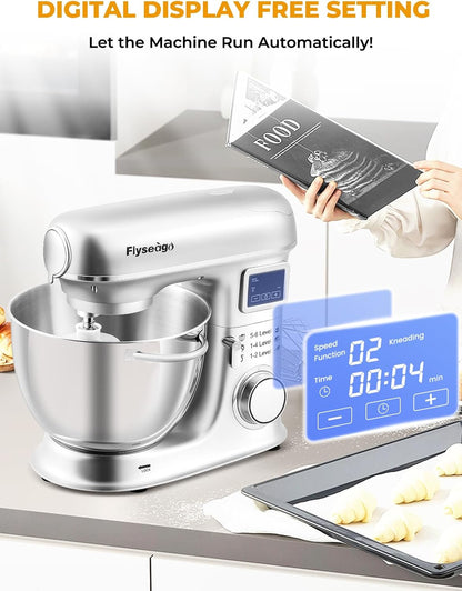 Stand Mixer 8-IN-1 8.5 Qt 2000W Multifunctional Fermentation Electric Kitchen Mixer 6 Speed Tilt-Head with Stainless Steel Bowl, 1.5L Glass Jar Meat Grinder Dough Hook Whisk Pasta Attachment