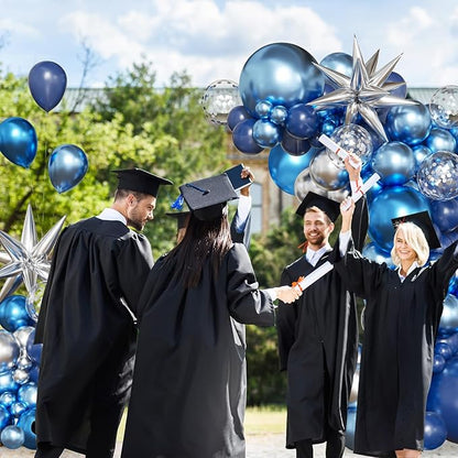 Blue Silver Balloon Arch Kit, 130Pcs Navy Blue Metallic Blue Silver Balloons with Foil Star Confetti Balloons for College High School Graduation Decorations Class of 2026
