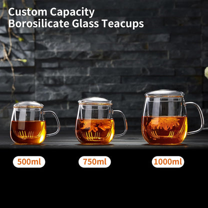 OEM Custom Personalized Gifts Glass Tea Cup with Infuser and Lid,Customized Large Borosilicate Teacup