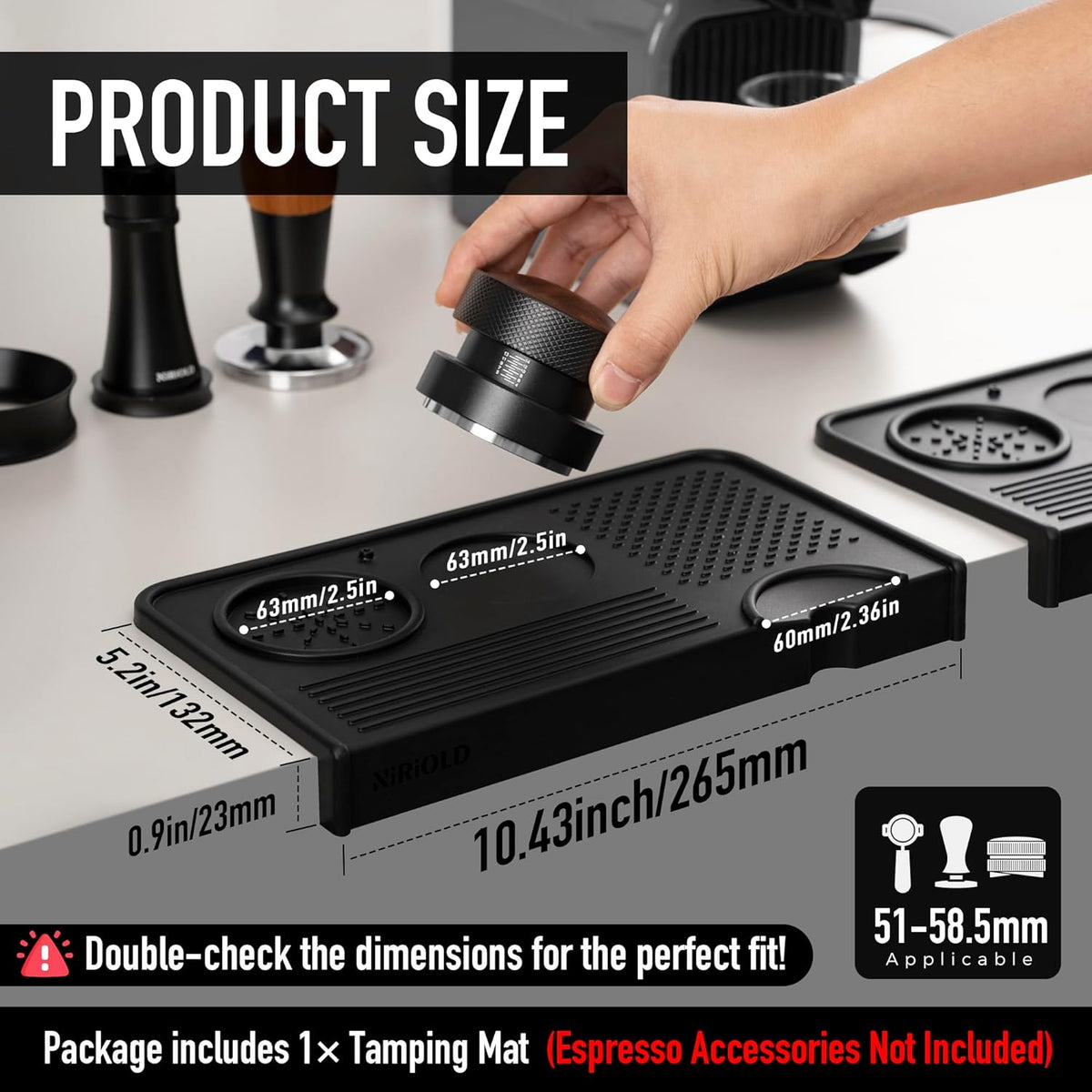Espresso Tamping Mat, Coffee Tamper Mat, Food Grade Silicone 10.43″×5.63″ Portafilter Mat for Barista Espresso Machine Acceessories, Waterproof Heat Resistant Tamp Station for counter (Black)