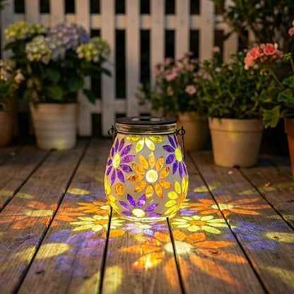 Afirst Mosaic Solar Lanterns Outdoor - Glass Hanging Solar Lights Hollow Out Waterproof Table Lamp Outdoor Decorative for Garden, Patio, Holiday Party Outdoor Decoration