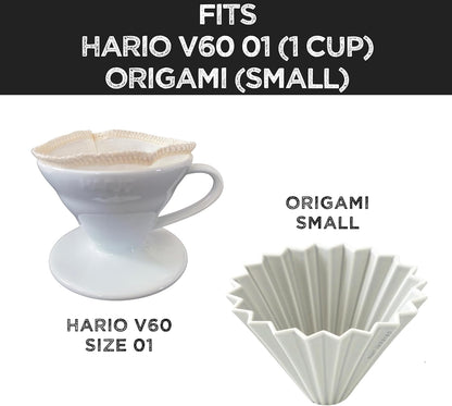 2-Pack) Reusable Organic Cotton Filters for Hario V60 and Origami Style Pourover Coffee Filters, Ceramic Cup, Glass, Plastic Dripper (Size 01