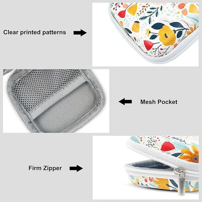 Square Earbud Case Headphone Organizer Ear Bud Case Portable EVA Carrying Box Storage Bag with Carabiner for AirPods Beats Bose Galaxy Buds 3 Data Cable Storage (Blooming Floral)
