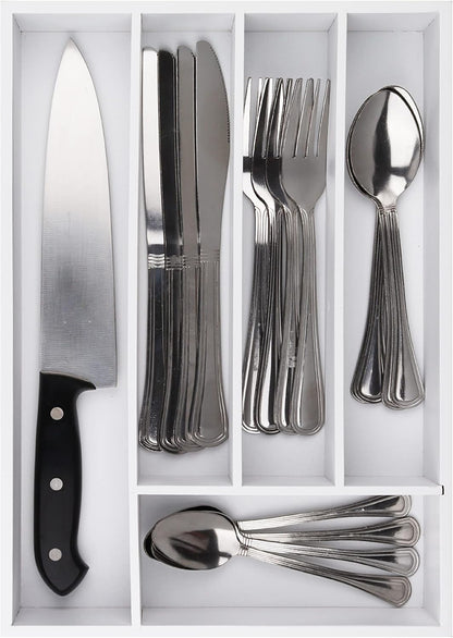 Kitchen Drawer Organizer - Drawer Utensil Organizer and Cutlery Tray - Flatware and Silverware Holder (5-Slots, White)