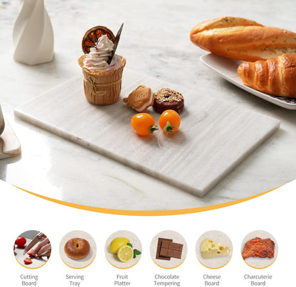 Koville Natural Marble Cutting Board for Kitchen Countertop, 12" x 8" Pastry Bread Macaron Display Board, Real Stone Slab Marble Cheese Boards
