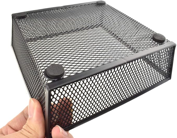 HAHIYO Stackable Mesh Tray Cup 6 x 6 x 2 inches Sturdy Container for Desk Drawer Organizer Collection for Home Office School kitchen Soft Foam Feet No Sharp Edges 2 Pack Black