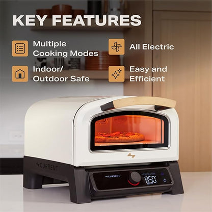 Current Model P Smart Electric Pizza Oven, 12-Inch, 850°F Max, 8 Cooking Modes, App Connectivity for Temperature Monitoring & Custom Cooking Times, Compact for Indoor & Outdoor Use, Dark Gray