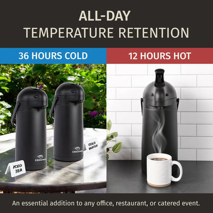 Airpot Coffee Dispenser With Pump, Black - 12 Hours Hot Water Dispenser with Pump, 36 Hours Cold - Coffee Thermal Carafe for Hot Drinks
