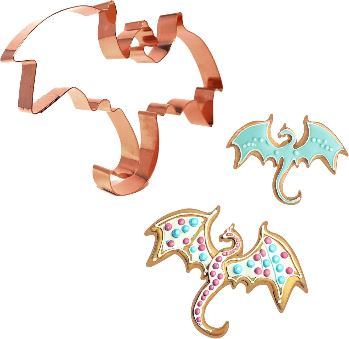 The Fussy Pup Flying Dragon Cookie Cutter – 6.25” Solid Copper – Handmade in the USA – Fantasy Wyvern for Medieval Parties, Crafts, and Gifts