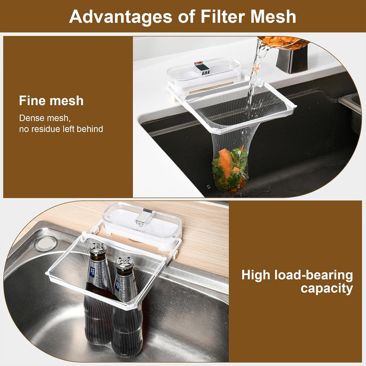 Kitchen Sink Drain Strainer Basket Holder - 50 Mesh Net Bags for Food Scraps, Kitchen Sink Food Catcher & Garbage Disposal Strainer (White)