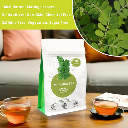 Samcci - Moringa Tea - 50 Tea Bags - Pure Moringa Leaves, Herbal Tea for Supporting Digestion & Immune System - Non-GMO - Vegan - Caffeine-Free