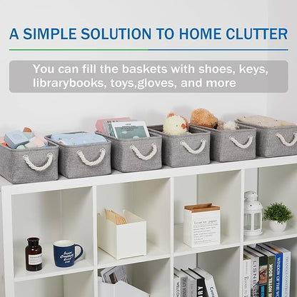 Bidtakay Small Gray Baskets Set of 6 Fabric Storage Bins with Handles 11.8 x 7.8 x 5 inch Collapsible Canvas Organizer Bins Baskets for Organizing Closet Shelf Storage