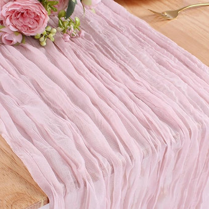Pink Cheesecloth Table Runner 13.3FT Rustic Sheer Gauze Table Runners 157 Inch Boho Cheese Cloth Table Decorations for Wedding Party Spring Bridal Baby Shower Home Decor