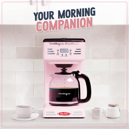 Nostalgia Retro 12-Cup Programmable Coffee Maker With LED Display, Automatic Shut-Off & Keep Warm, Pause-And-Serve Function, Pink