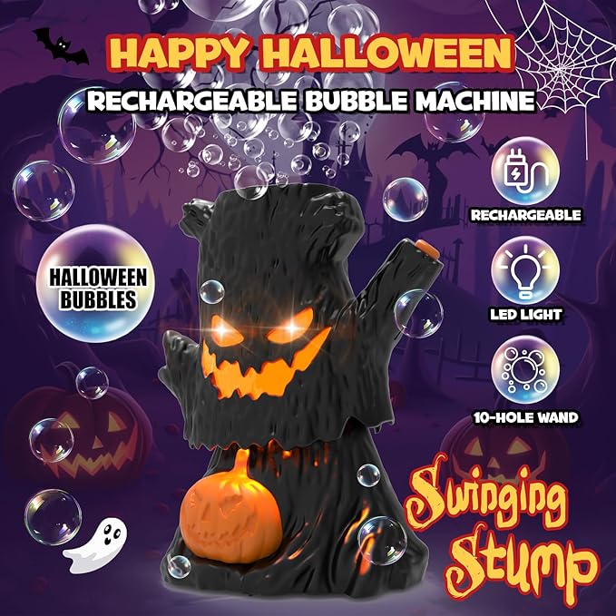 Rechargeable Bubble Machine - Automatic Bubble Blower Haunted Stump - Outdoor Play, Wedding, Birthday Party, Gifts Toys for Boys, Girls, Kids, Toddlers