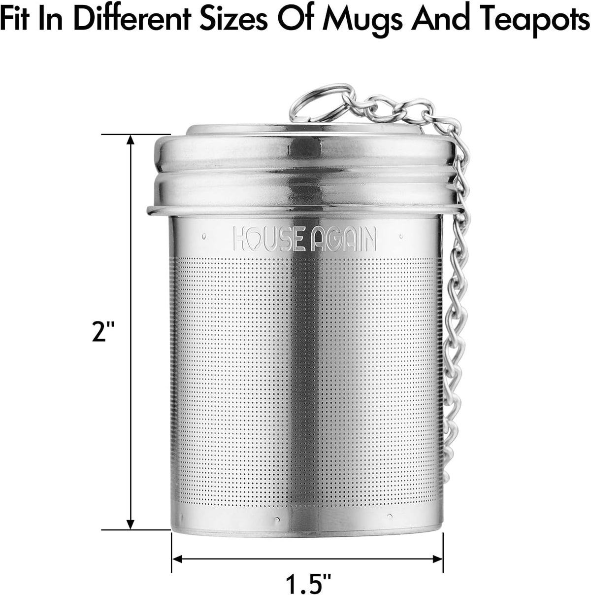 House Again Tea Infuser (2 Pack with Scoop), Extra Fine Mesh Tea Infusers for Loose Tea, 18/8 Stainless Steel Tea Strainer with Extended Chain Hook