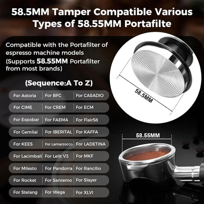 IKAPE 58MM Espresso Tamper Kit Black 6 IN 1, Coffee Tamper Set Including Tamper, Distributor, Magnetic Dosing Funnel, Silicone Mat, Puck Screen, and Cleaning Towel